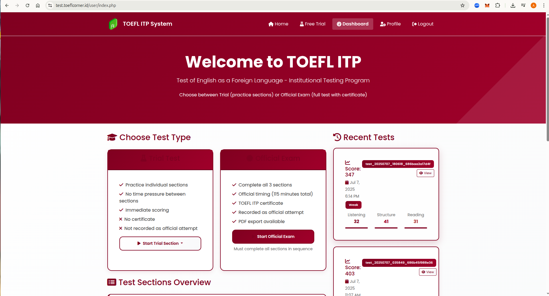 Web App Simulasi TOEFL